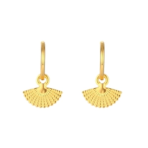 Bohemian gold stainless steel fan-shaped earrings with textured shell pattern design