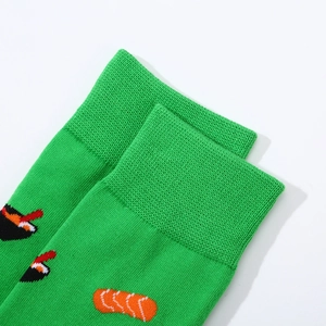 Creative green mid-calf socks with sushi patterns and high-quality knit texture