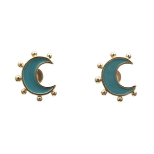 Boucles d'oreilles lune minimalistes en cuivre émaillé bleu sarcelle et plaqué or