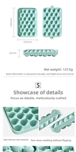 Detailed size specifications and material properties for silicone round ice ball tray