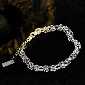 925 Sterling Silver Bracelet Woven Chain Handmade Heavy Duty Knot Design Adjustable Fashion Jewelry For Women