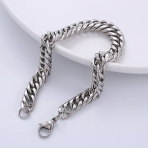 9mm Silber-Panzerarmband aus Edelstahl für Herren mit sicherem Karabinerverschluss