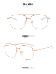 Front and 45-degree angle detail of gold metal aviator glasses frame with double bridge