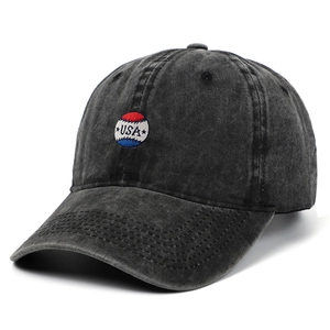 Vintage dark gray washed cotton baseball cap with USA embroidery for outdoor sun protection