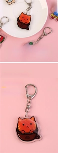 Detail showing acrylic cartoon pendants with metal clasp and clear protective film