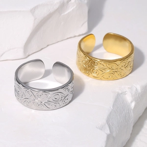 Adjustable stainless steel evil eye open rings in gold and silver finish set