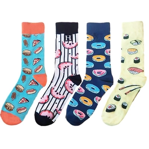 Chaussettes en coton avec motifs colorés de pizza, pastèque, beignets et sushis frais