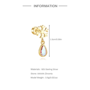 Detailed size chart for S925 sterling silver snowflake stud with AAAAA zirconia stones