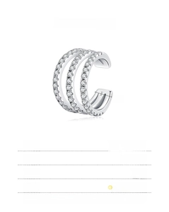 Detail view of triple-row zirconia ear cuff in 925 sterling silver with product dimensions