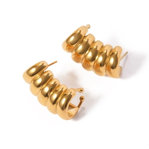 18K gold plated spiral hoop earrings with unique striped hollow texture for women