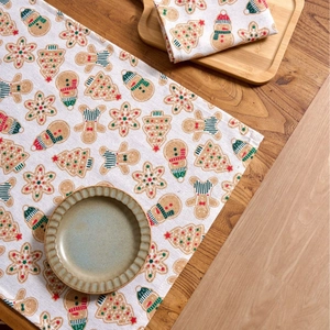 Weihnachts Quadratische Tischservietten Baumwoll Polyester Mischung Lebkuchenmann Weihnachtsmann Druck Festlich Wiederverwendbar Stoff
