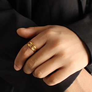Exaggerated gold stainless steel open ring with unique hollow double joint design