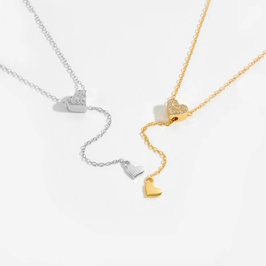 Minimalist S925 sterling silver heart Y-shaped necklace with zircon stones in gold and silver