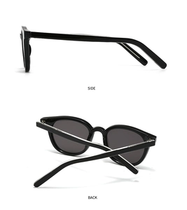 Side and back view showing the sleek black acetate frame and deep grey lenses of the sunglasses