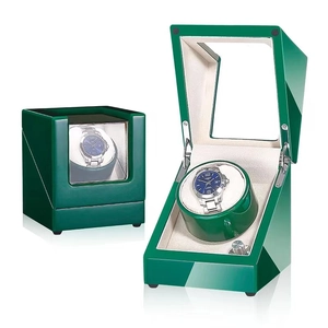 Green high-gloss automatic watch winder box with single slot and glass window