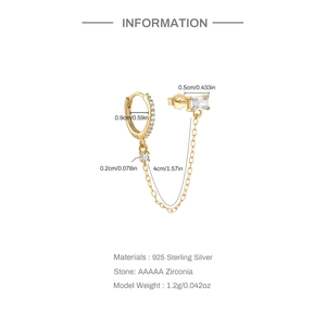 Detailed specs of S925 sterling silver chain earrings with AAAAA zirconia stones