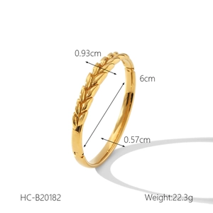 Detailed view of gold wheat pattern bangle with specific measurements and dimensions