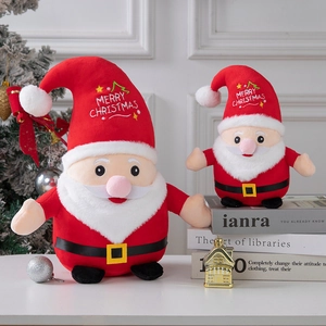 Cartoon Santa Claus plush toy set in two sizes with Merry Christmas embroidery