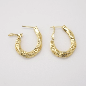 Exaggerated 18k gold plated C-shape hollow earrings with vintage Grecian key pattern
