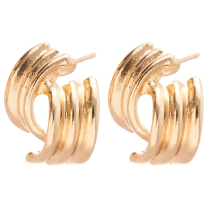 Minimalist geometric gold layered wavy C-shape earrings in polished metallic design