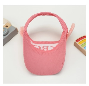 Detailed knit texture and plush wing accents on pink children's open top sun hat