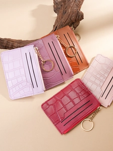 Minimalist crocodile pattern card holders in multiple colors with gold keychains