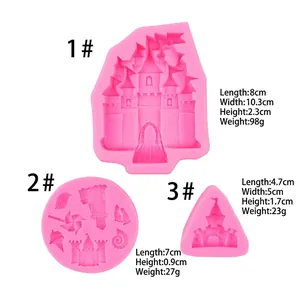 Pink silicone chocolate molds set featuring castle and seashell shapes for cake decorating
