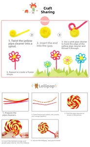 Step-by-step DIY guide for creating colorful plush flower and lollipop with pipe cleaners