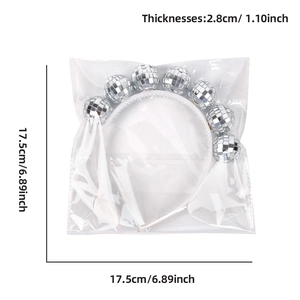 Disco ball headband with silver mirror finish showing 17.5cm width and 2.8cm thickness