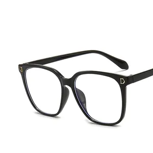 Classic large square black anti-blue light glasses frame with gold letter decoration