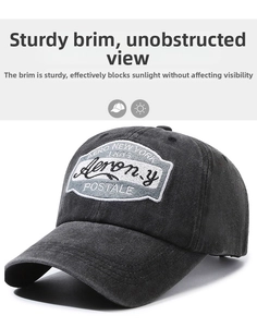 Detailed view of dark grey washed cotton baseball cap with vintage AERO embroidery
