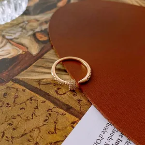 Elegant 18K gold-plated open ring with micro-pave crystals and vintage beaded texture