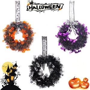Ghirlanda di Halloween in Tinsel Zucca Pipistrello Teschio per Decorazione Porta Anteriore Ornamento per Feste