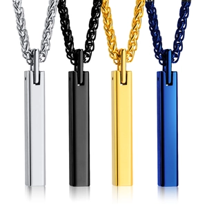 Minimalist tungsten steel rectangle pendant necklace set in silver, black, gold and blue