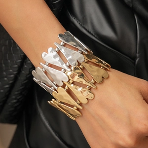 Bracelet Élastique À Maillons En Cœur Alliage Martelé Jonc Extensible En Métal Large Vintage Bijoux Femmes