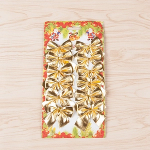 Set of 12 gold Christmas tree bows with checkered texture on festive card display