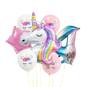 Kit de ballons licorne arc-en-ciel avec chiffre 4 dégradé et étoiles pour 4ème anniversaire