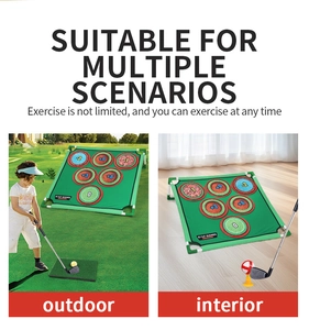 Détail du tapis de golf intérieur et extérieur avec zones de score et supports