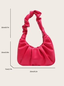 Pink pleated cloud bag dimensions 23x15x7cm showing handle height and compact design
