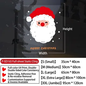 Detailed size chart for Santa and Reindeer UV printed static Christmas window stickers