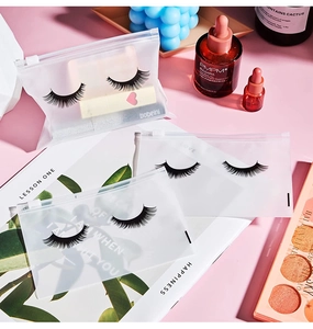 Translucent frosted cosmetic bags with eyelash print in three different sizes