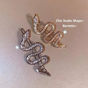 Snake Shaped Rhinestone Hair Clip Alloy Vintage Side Bobby Pin Sparkly Elegant Hair Accessories For Women