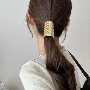 Golden hammer textured metal hair clip hair accessory for ponytail holder decoration