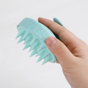Mint blue 19-teeth silicone scalp massager brush with ergonomic ring handle