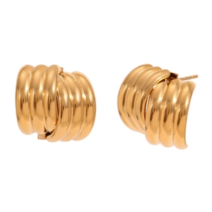 Three-layer vertical striped crossover stud earrings in 18K gold-plated stainless steel
