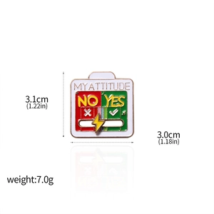 Detail showing dimensions of rotating social battery enamel pin and engraved lettering