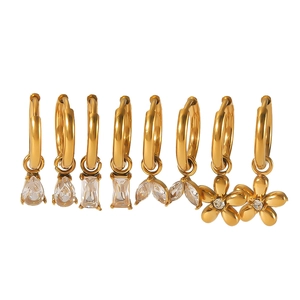 French vintage 18K gold plated stainless steel earrings with zircon stone drops