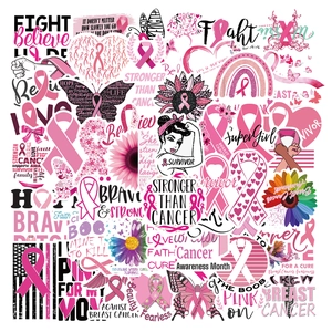 Pink Ribbon Breast Cancer Awareness Stickers Waterproof PVC Inspirational Decals For Laptop Suitcase Water Bottle Guitar