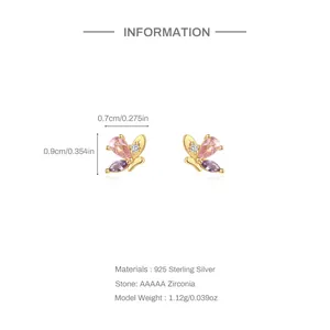 Detailed size specifications and S925 sterling silver material info for butterfly earrings