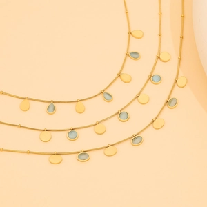 Colliers dorés en pierre œil de chat avec pendentifs bleus ronds et en goutte
